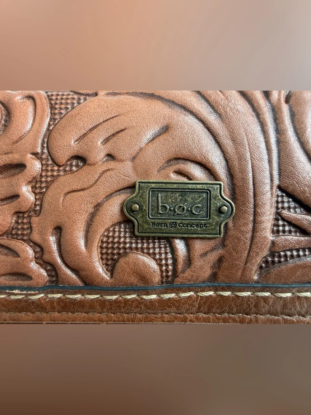 NWOT BOC Born Concept Brown Floral Embossed Faux Leather Trifold Clutch Wallet